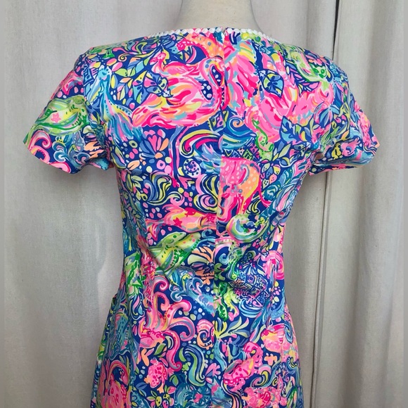 Lilly Pulitzer Shift Dress Pink Blue Floral Short Sleeve Crew Neck Knee Length 2 - Picture 8 of 16